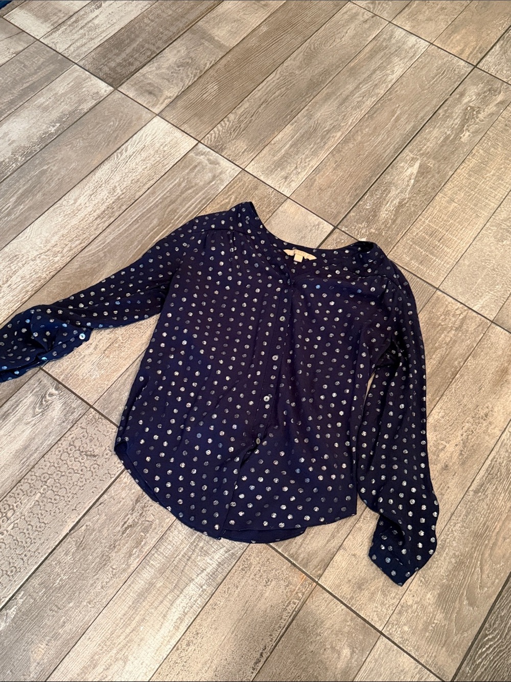 Navy Polka Dot Long-Sleeve Blouse